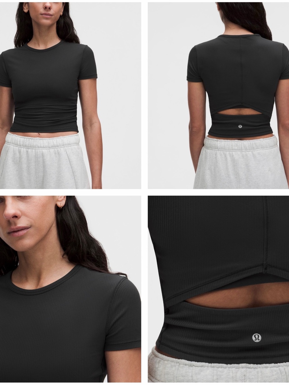 lululemon athletica Black Short Sleeve Back-Cutout Crop Top